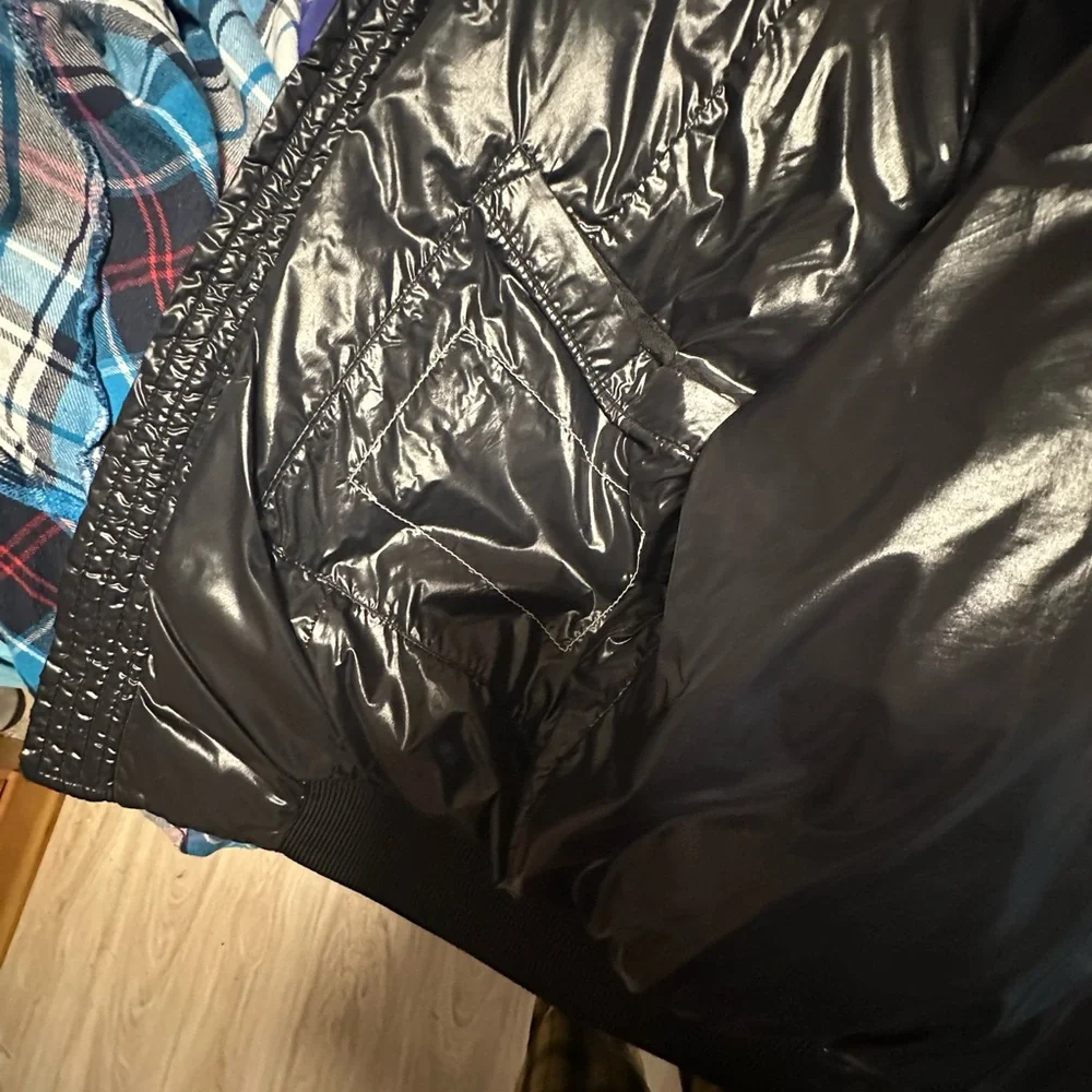 Black Puffer Jacket with Faux Fur Collar - Picture 3 of 4